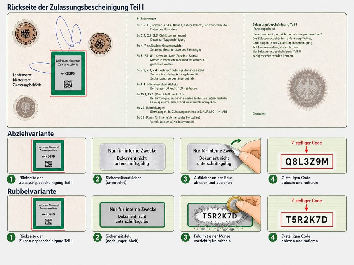 Sicherheitscode in der Zulassungsbescheinigung Teil I